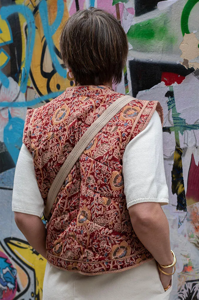Quilted Red Floral Print Gilet
