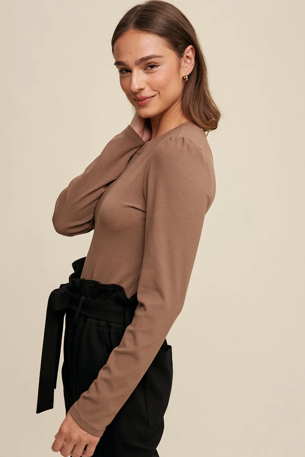 Rib Fitted Long Sleeve Knit Top