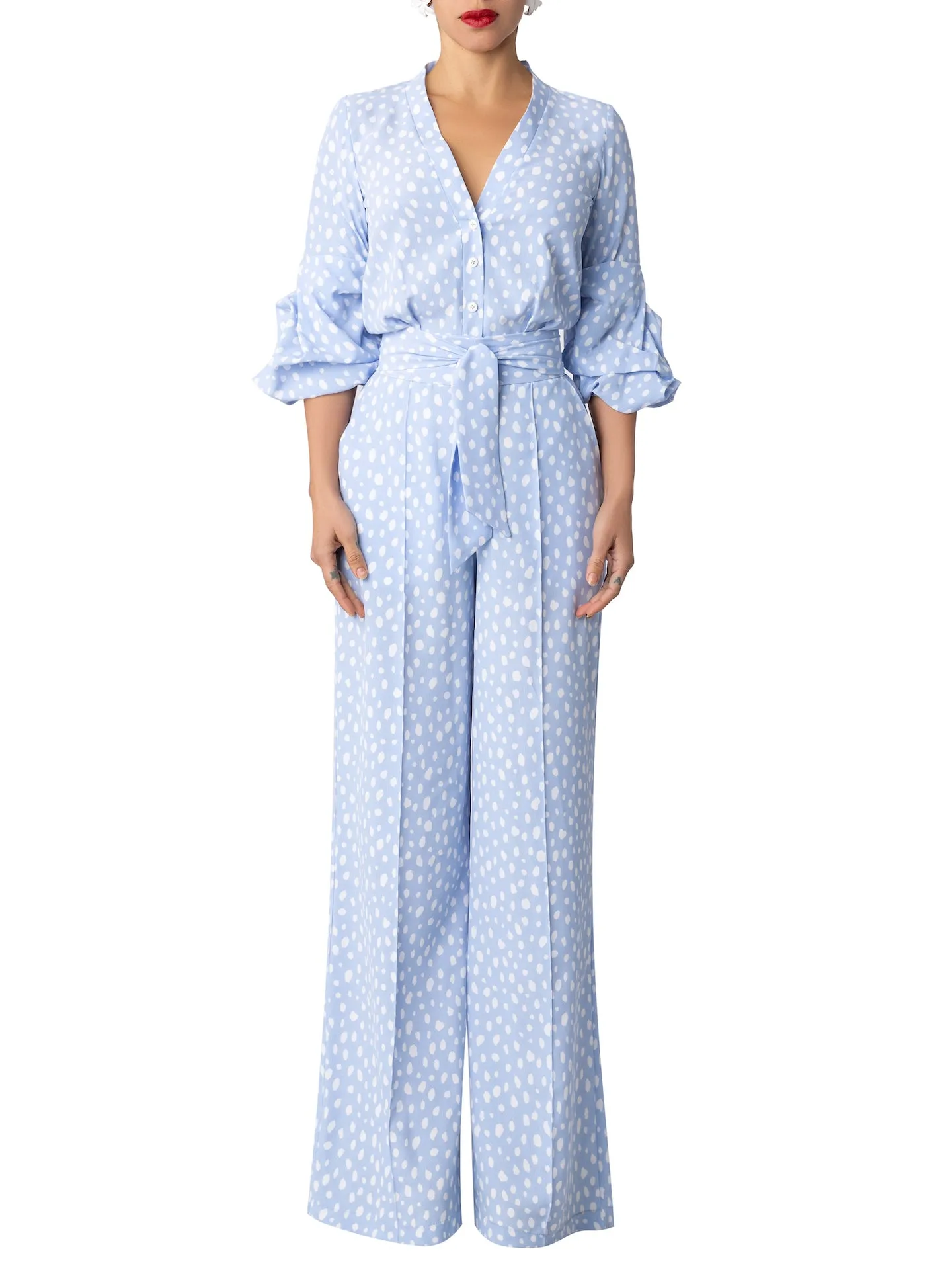 “Rory” Blue Polka Dot Jumpsuit