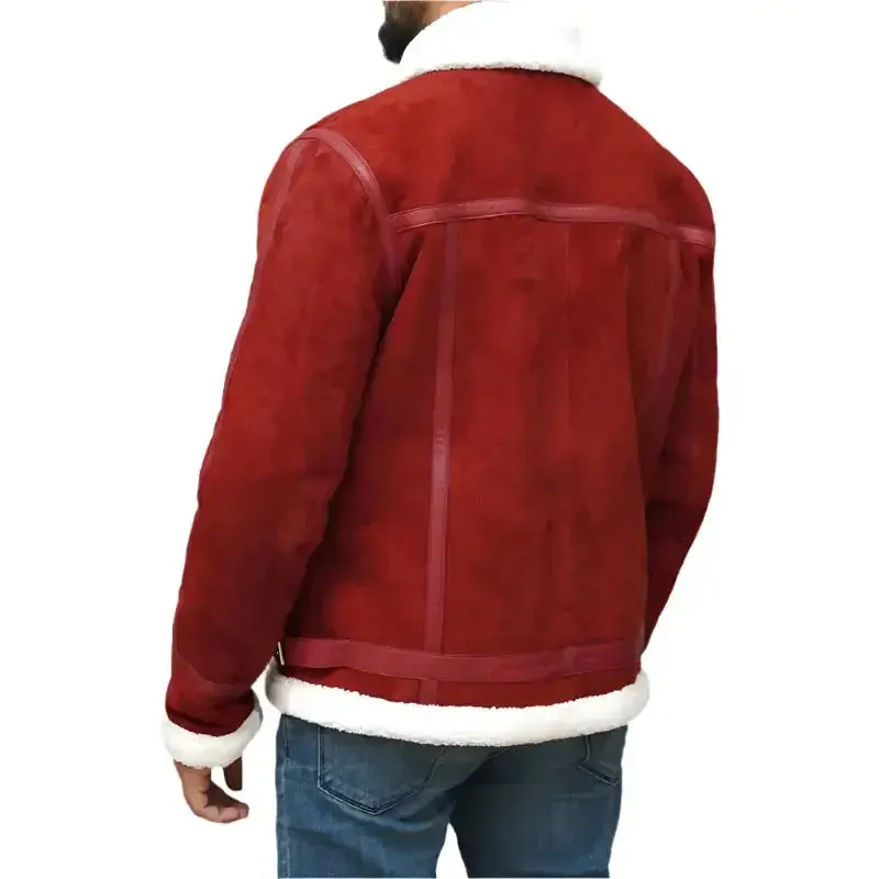 Ryan Reynolds Spirited Red Suede Shearling Jacket - Holiday Edition