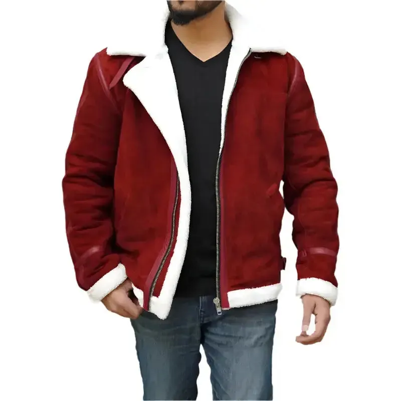 Ryan Reynolds Spirited Red Suede Shearling Jacket - Holiday Edition