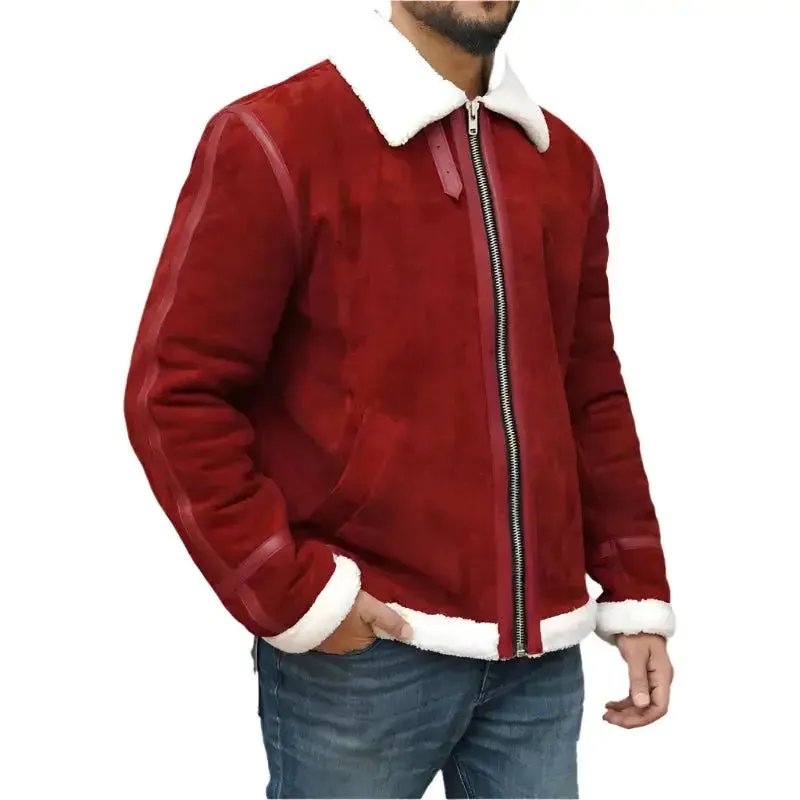 Ryan Reynolds Spirited Red Suede Shearling Jacket - Holiday Edition