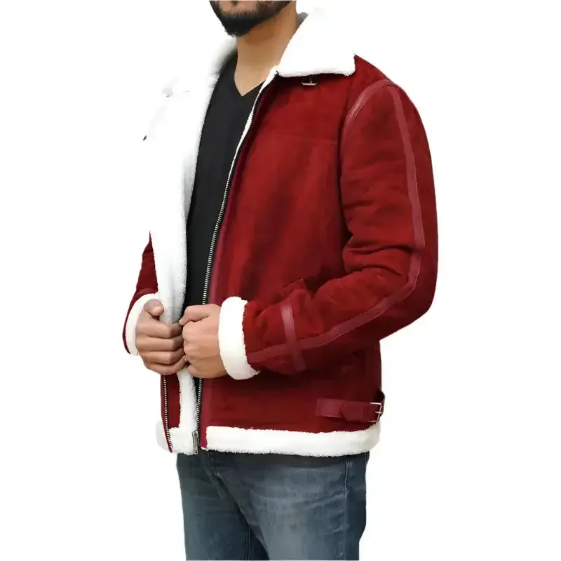 Ryan Reynolds Spirited Red Suede Shearling Jacket - Holiday Edition