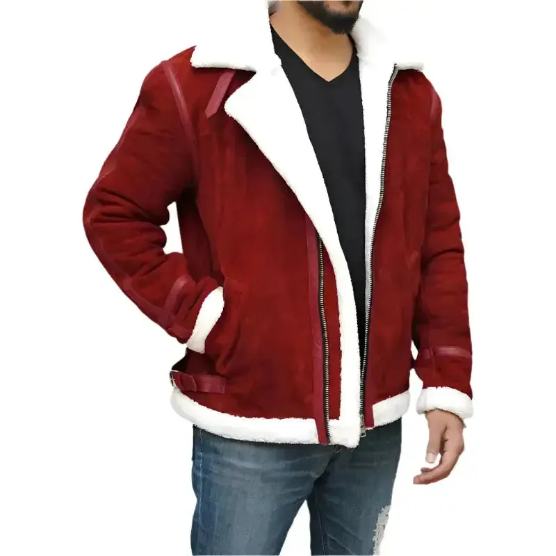 Ryan Reynolds Spirited Red Suede Shearling Jacket - Holiday Edition