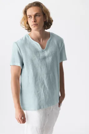 Short-sleeved linen tunic icy blue - Marcelo