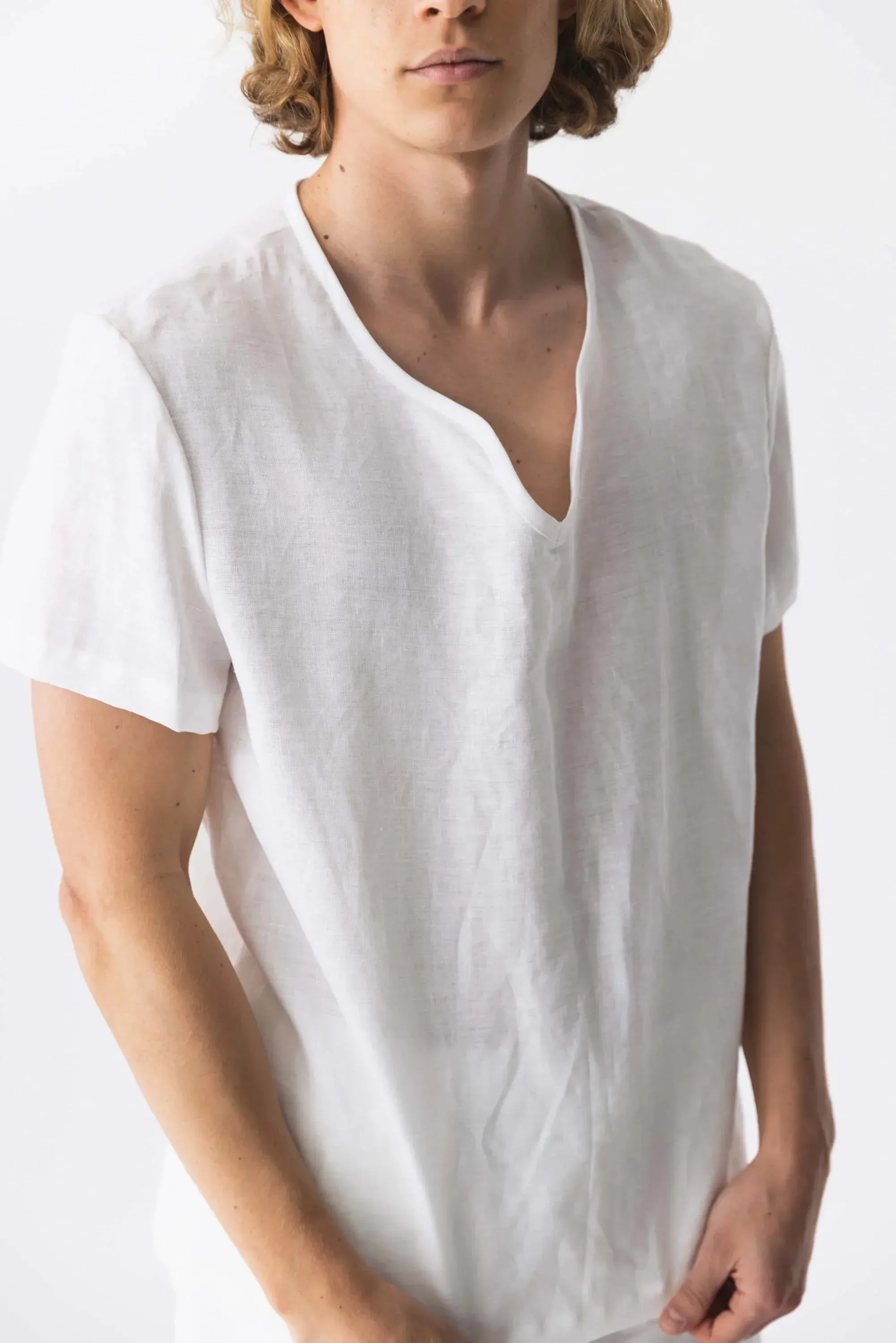 Short-sleeved linen tunic icy blue - Marcelo