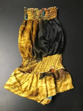 SMOCKED ROMPER GOLD PEACOCK