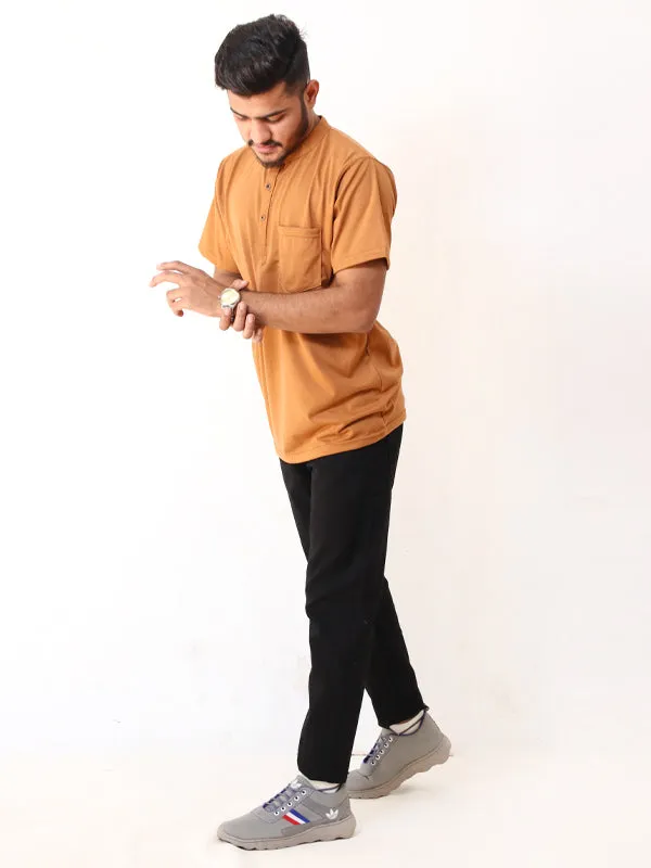 SN Men's Half Button T-Shirt Mustard