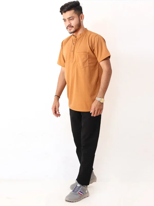 SN Men's Half Button T-Shirt Mustard
