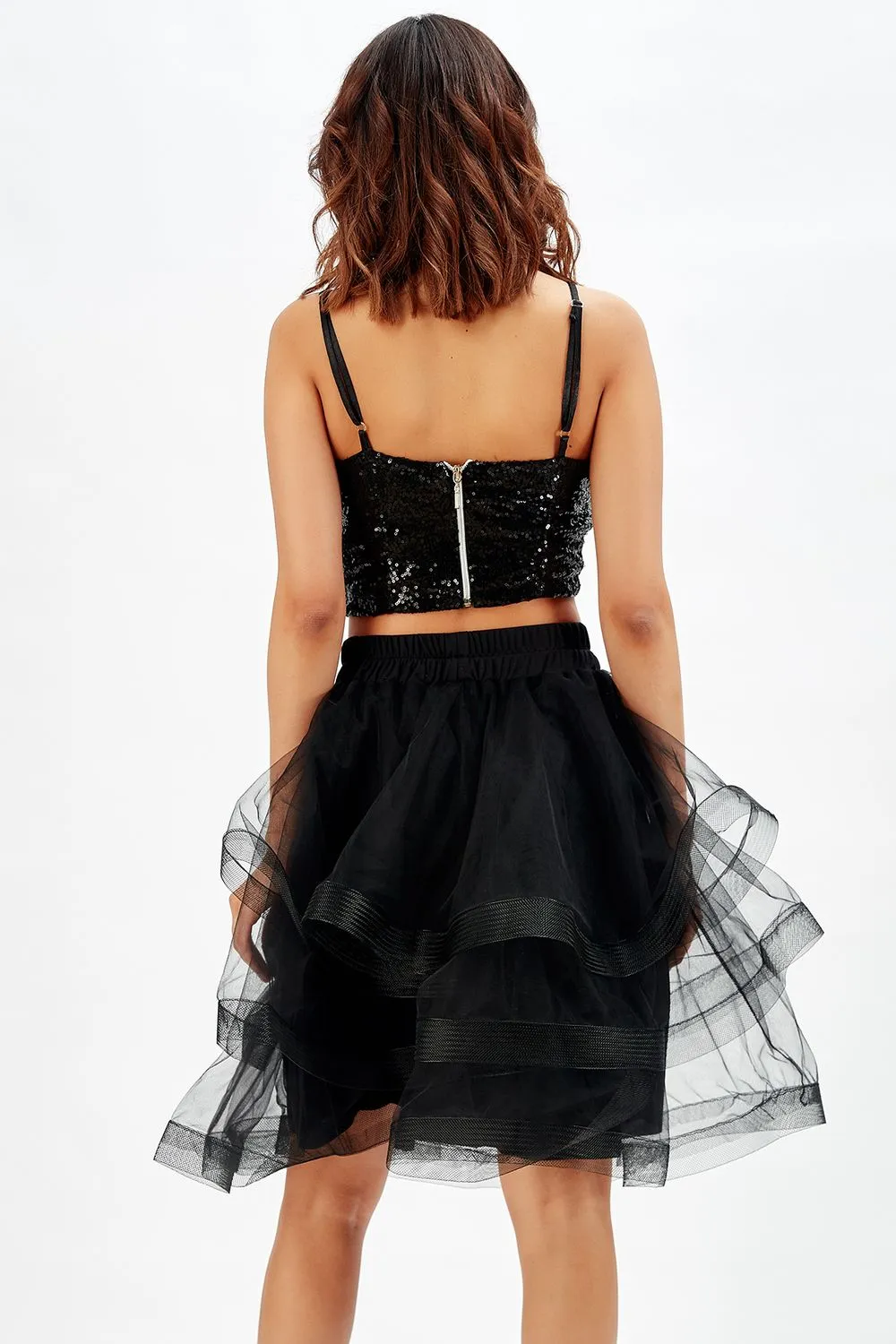 SNS Sense Black Shiny Layered Evening Skirt - Arroyomolinos