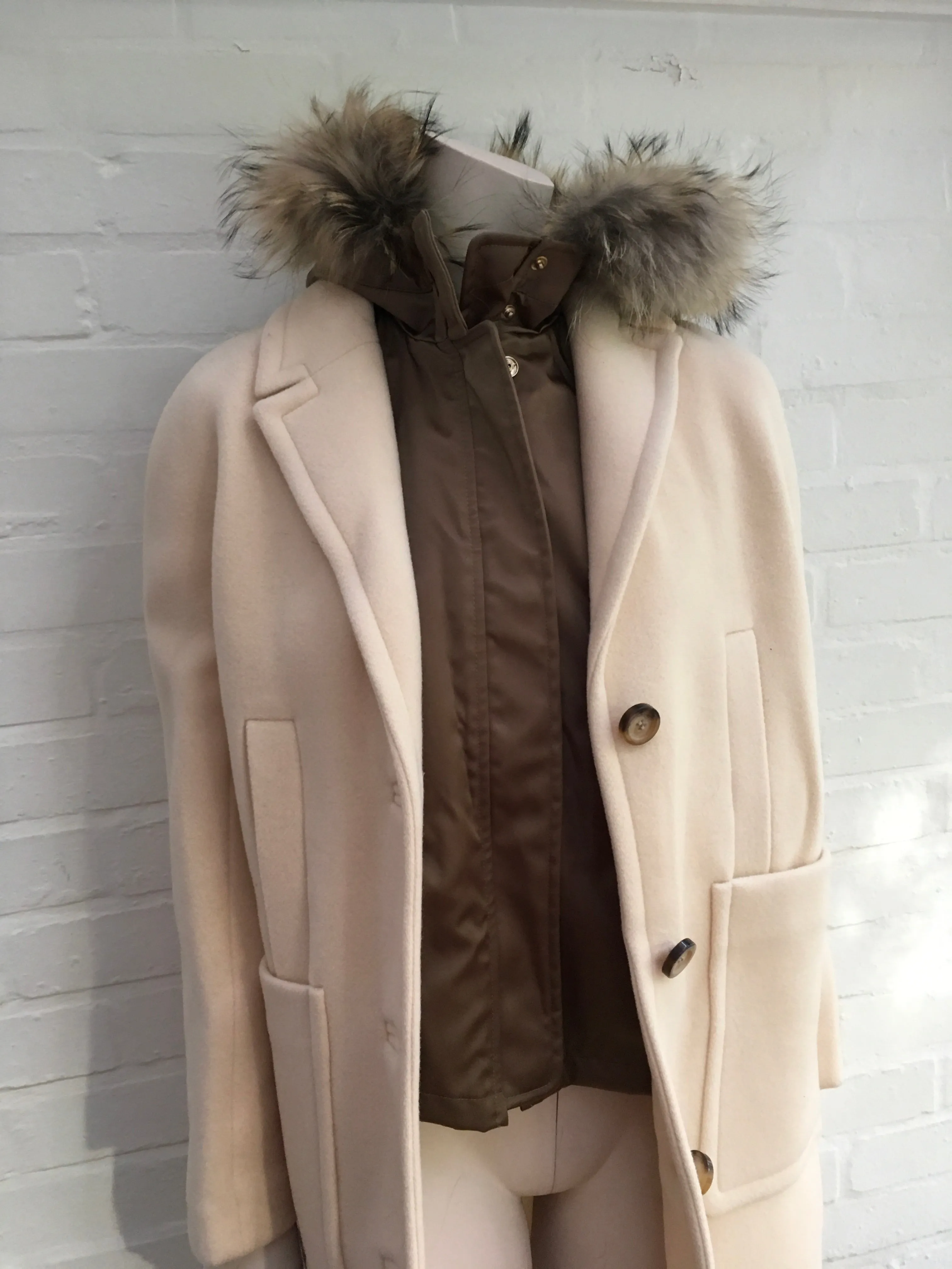 TARA JARMON Wool Raccoon Fur Detachable Lining COAT JACKET Ladies