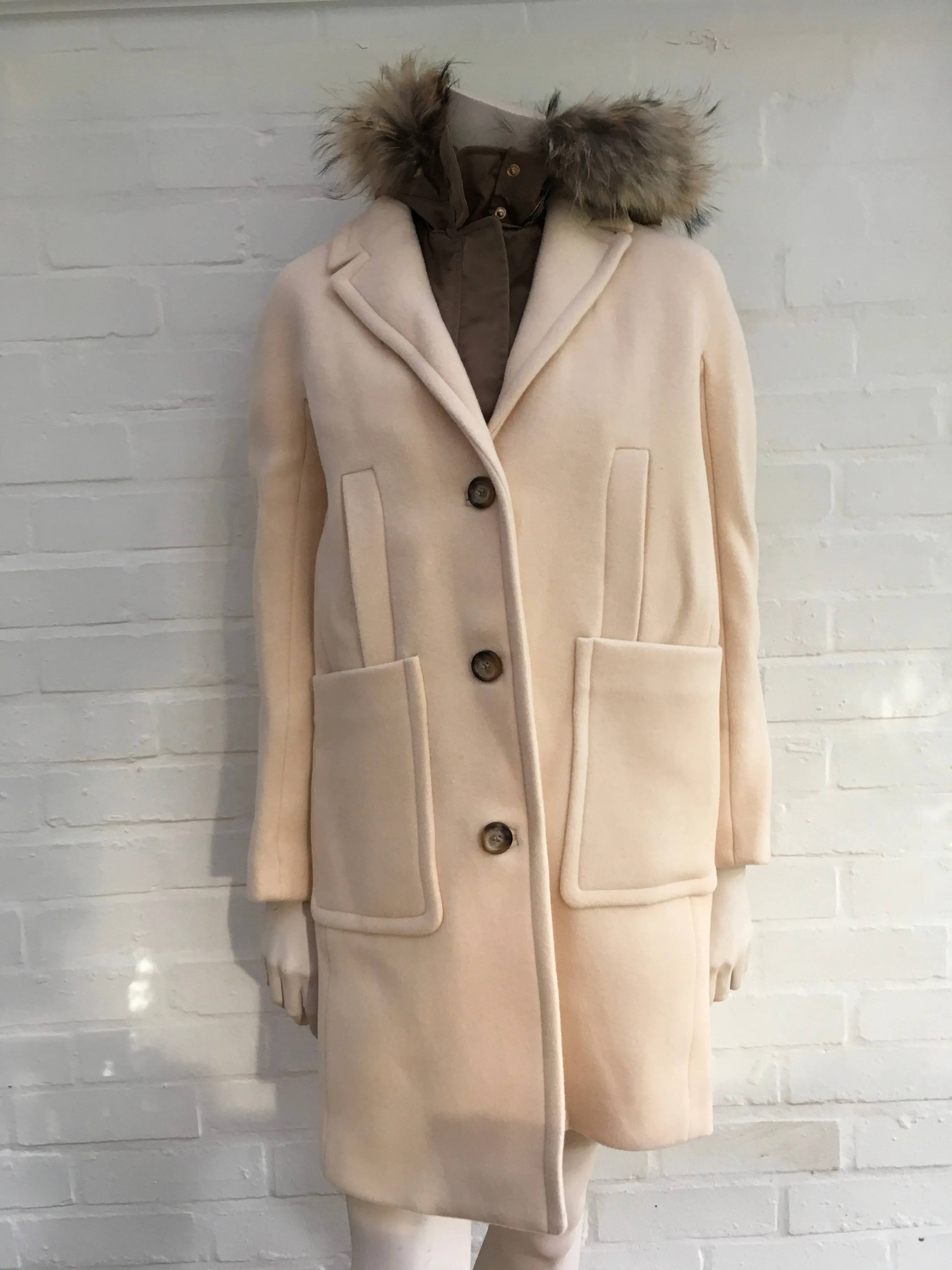 TARA JARMON Wool Raccoon Fur Detachable Lining COAT JACKET Ladies