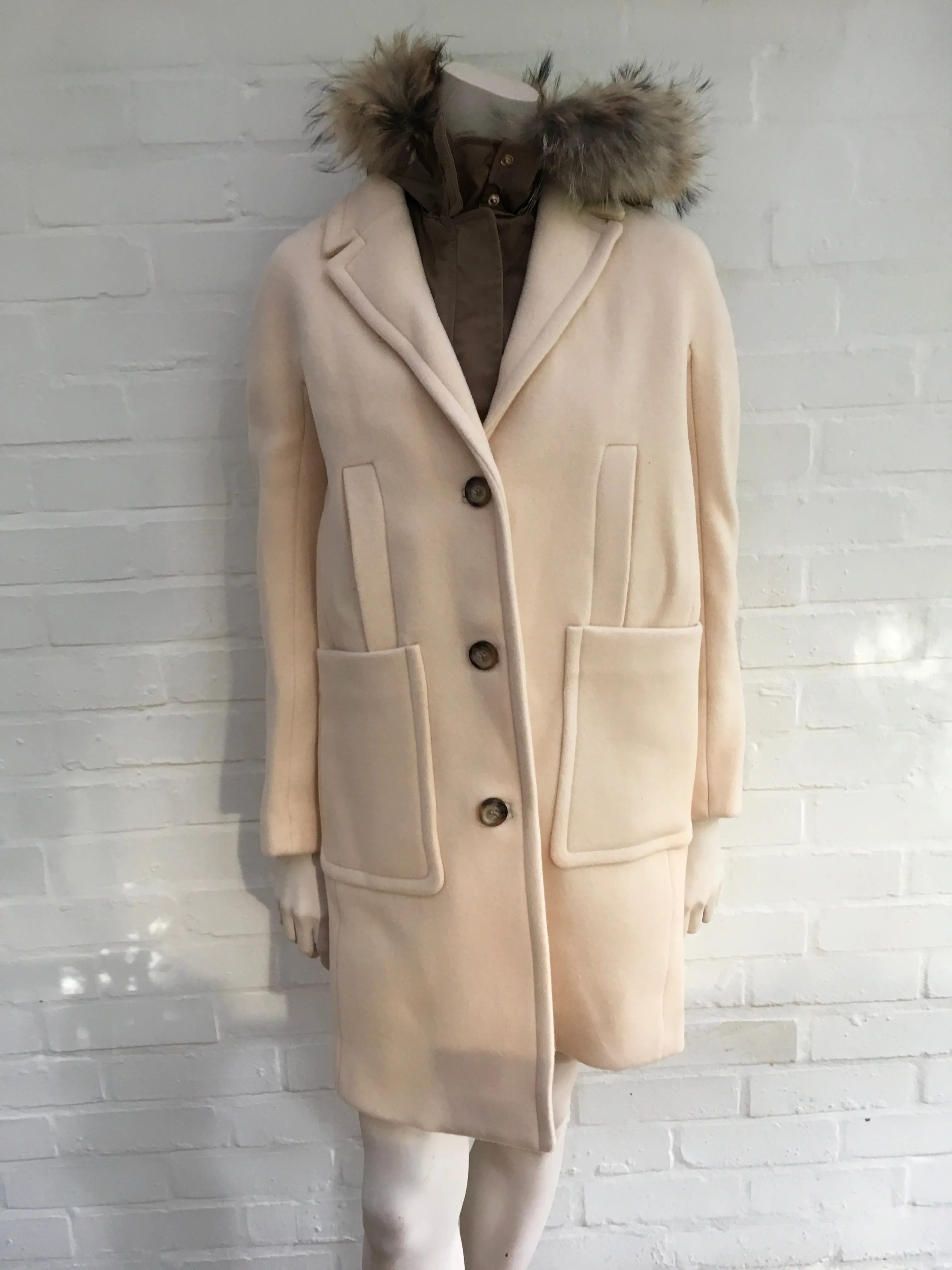 TARA JARMON Wool Raccoon Fur Detachable Lining COAT JACKET Ladies