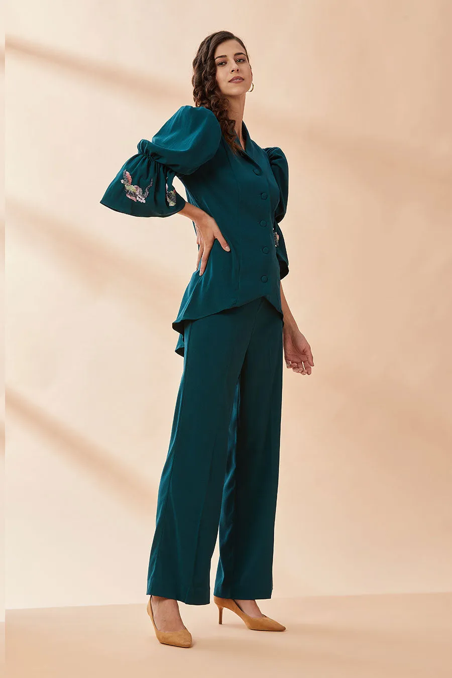 Teal Sequin Blazer Co-Ord Set