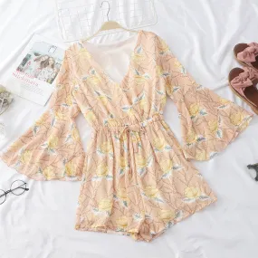 V-neck Floral Printed Rompers