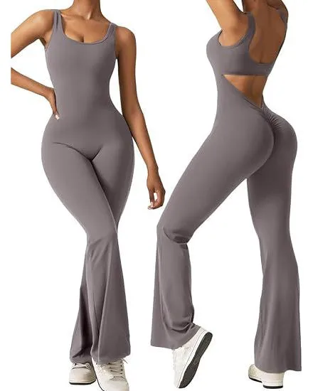 V-Rücken Flared Jumpsuit