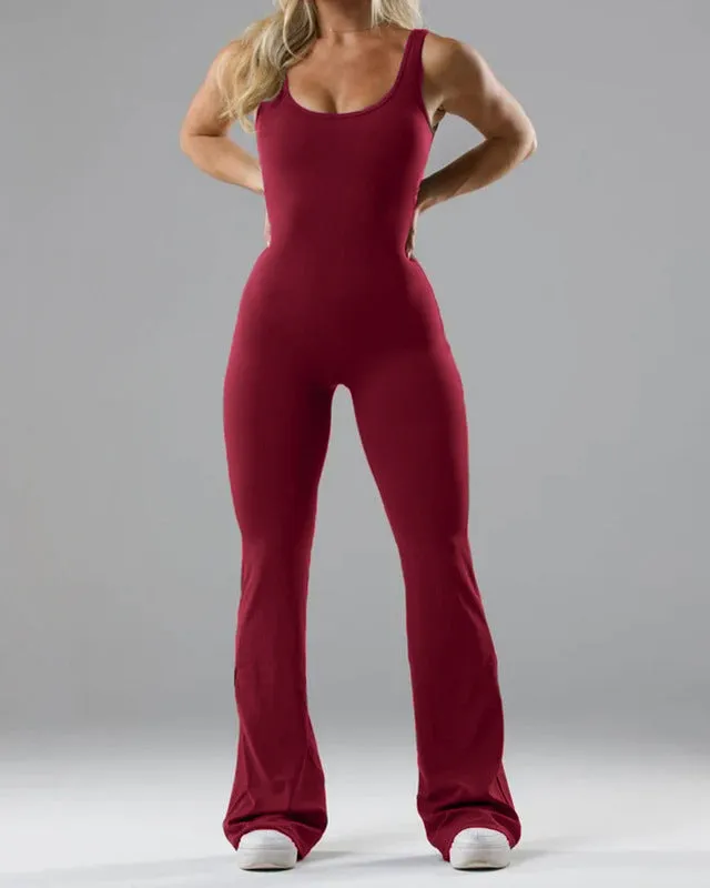 V-Rücken Flared Jumpsuit