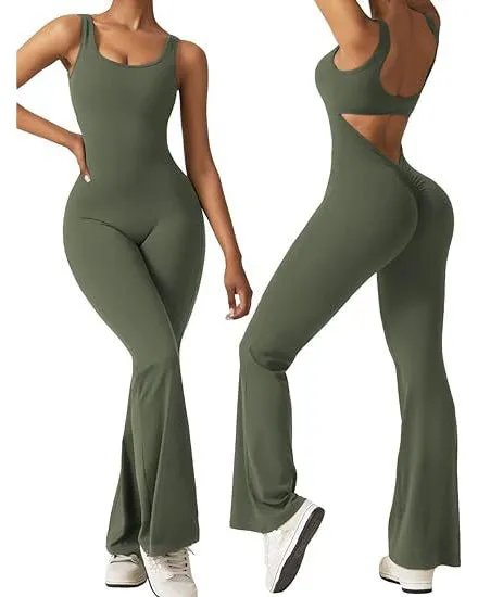 V-Rücken Flared Jumpsuit