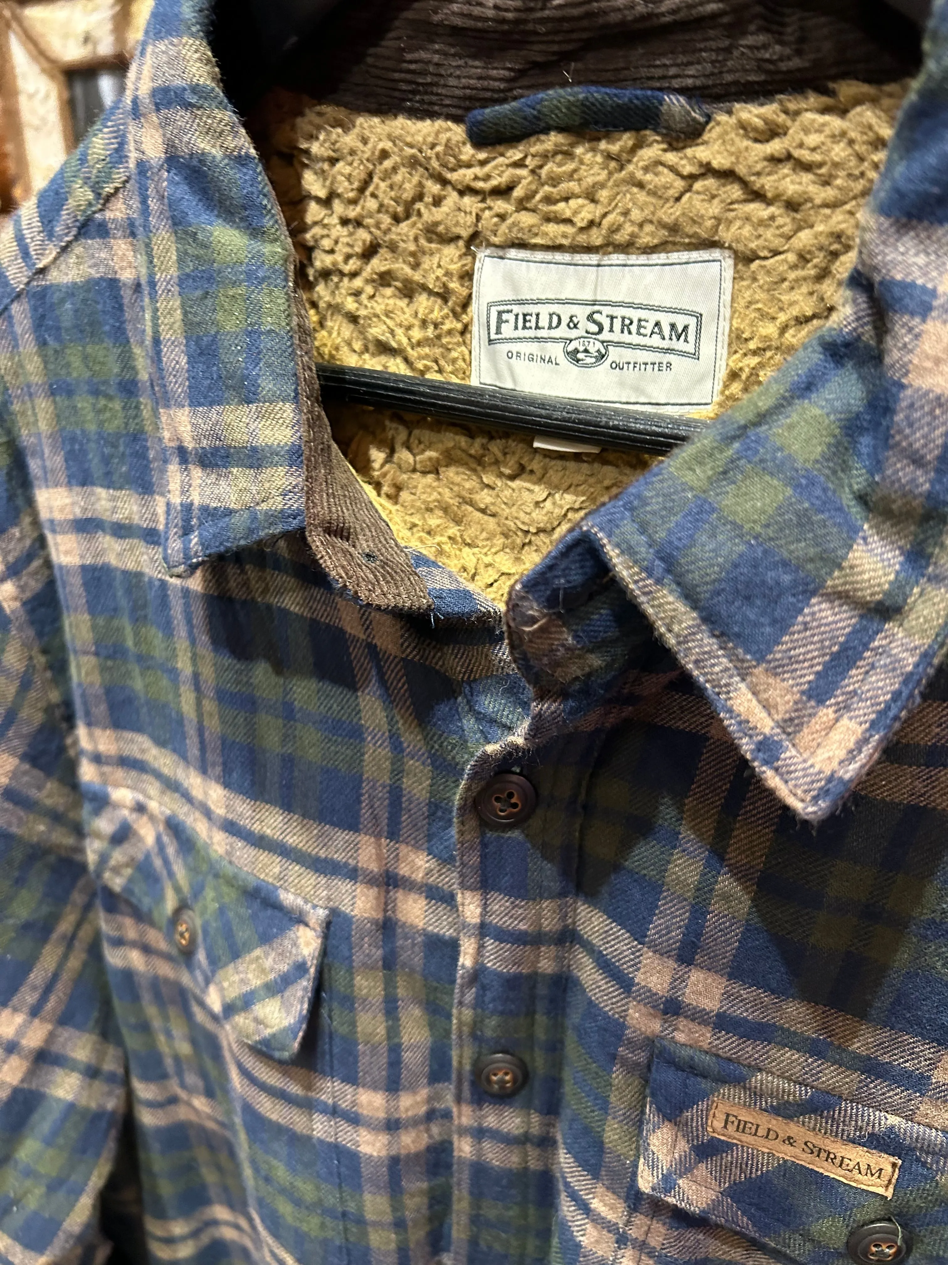 Vintage Field & Stream Sherpa Lined Tan Navy Jacket, XL
