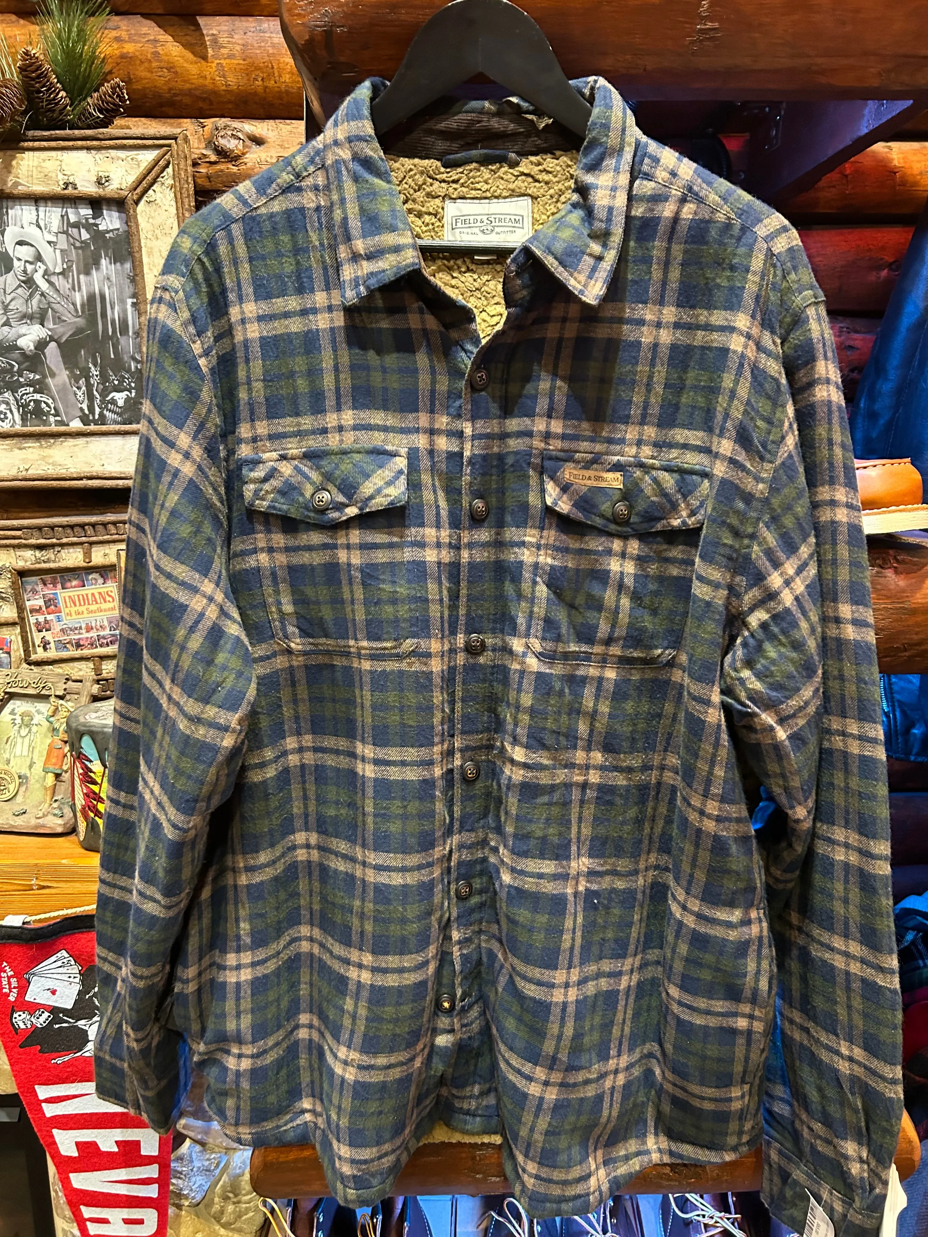 Vintage Field & Stream Sherpa Lined Tan Navy Jacket, XL
