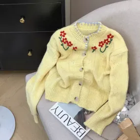Vintage Flower Embroidered Soft Cardigan
