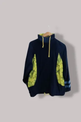 Vintage Navy linen patchwork windbreaker hoodie jacket M