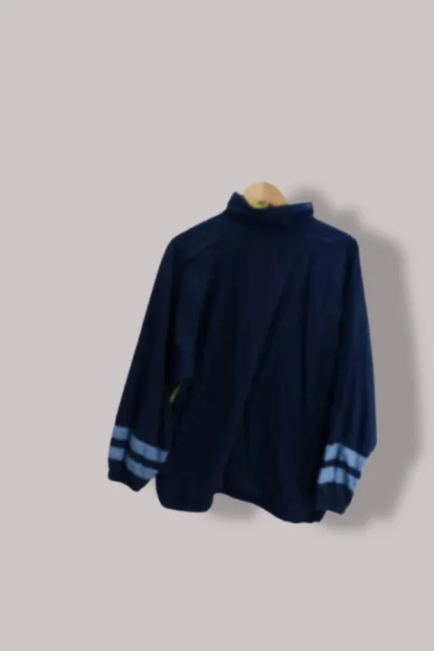 Vintage Navy linen patchwork windbreaker hoodie jacket M
