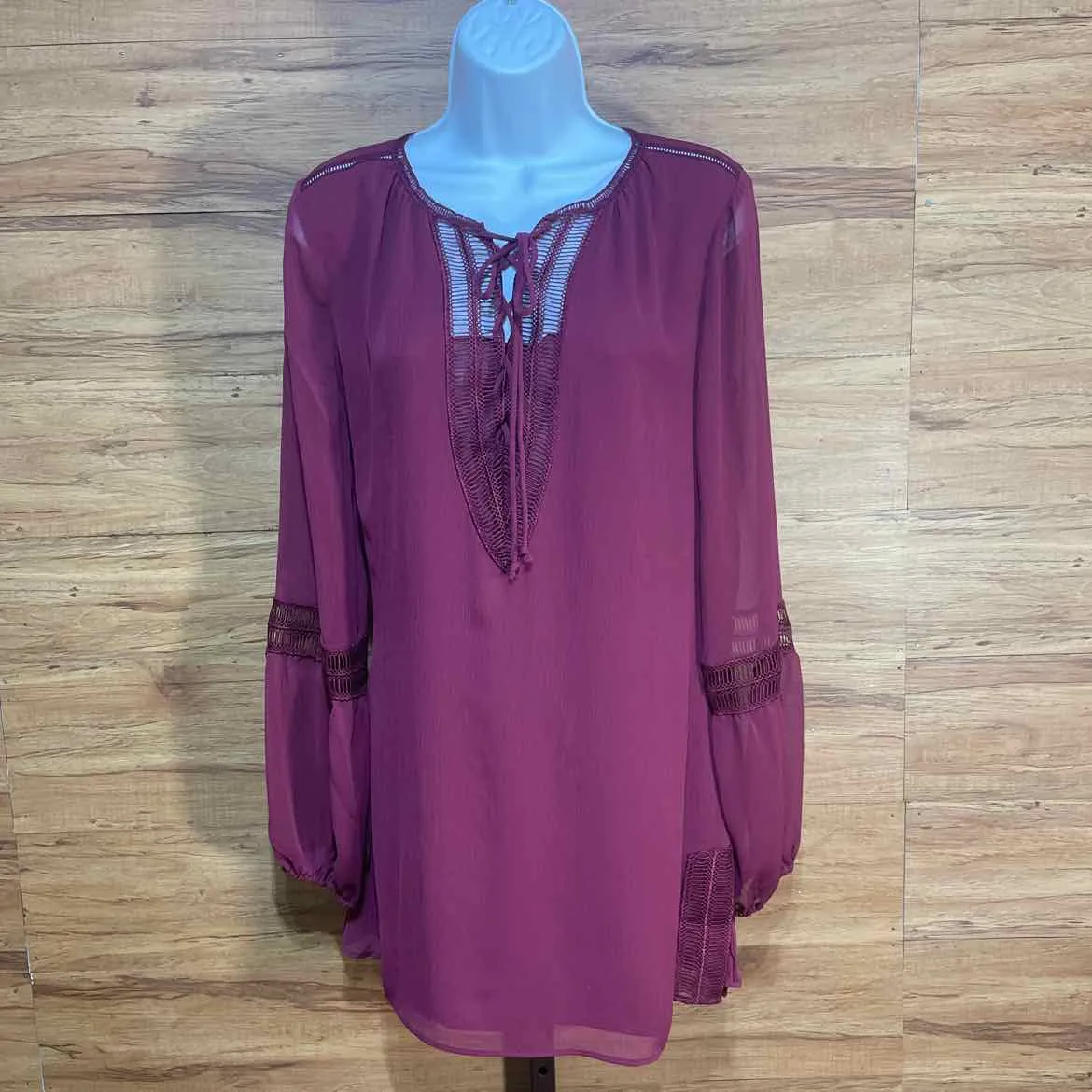 White House Black Market Size M Maroon Pink Boho Tunic Blouse