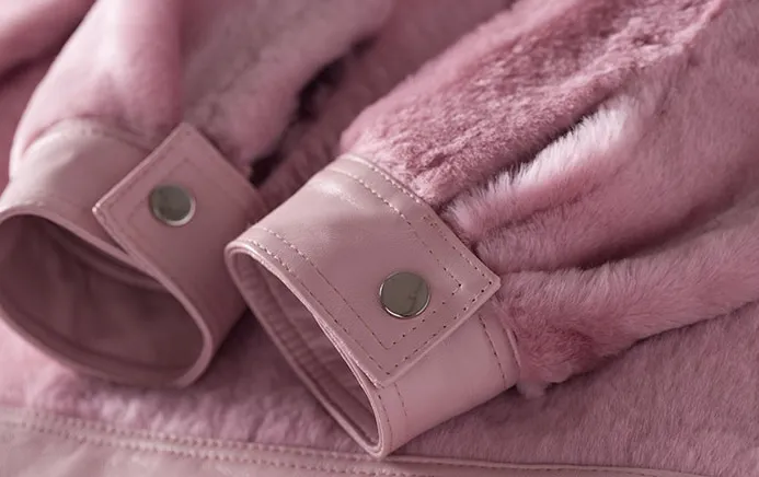 Women's Leather and Shearling Bomber Jacket in Pink