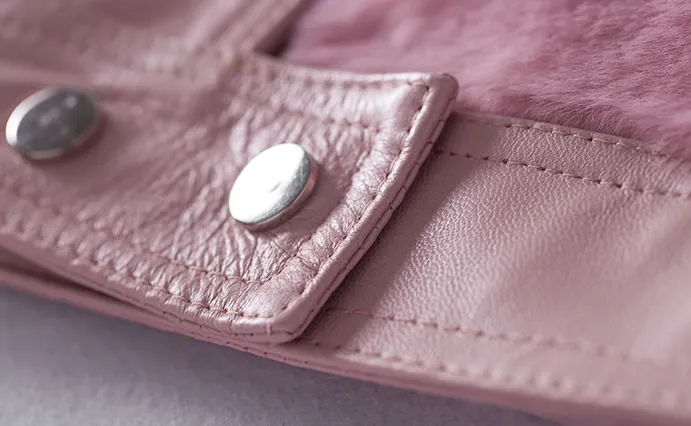 Women's Leather and Shearling Bomber Jacket in Pink