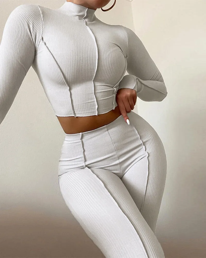 Workout-Set - Crop Top und Hochtaillierte Leggings