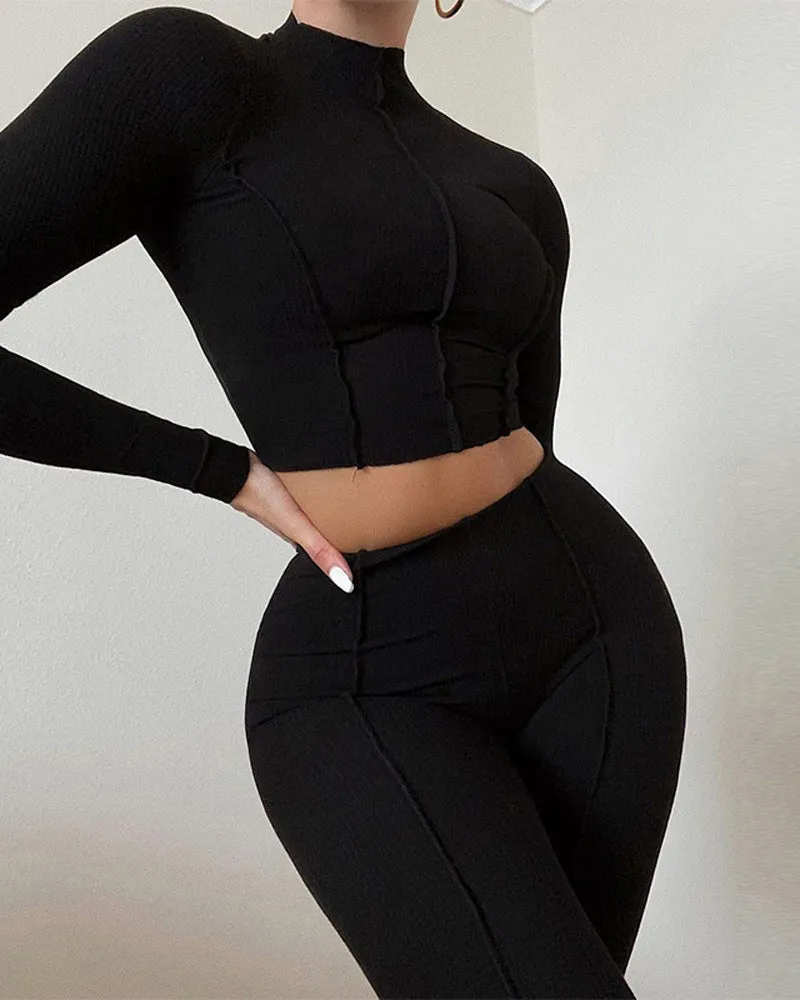 Workout-Set - Crop Top und Hochtaillierte Leggings