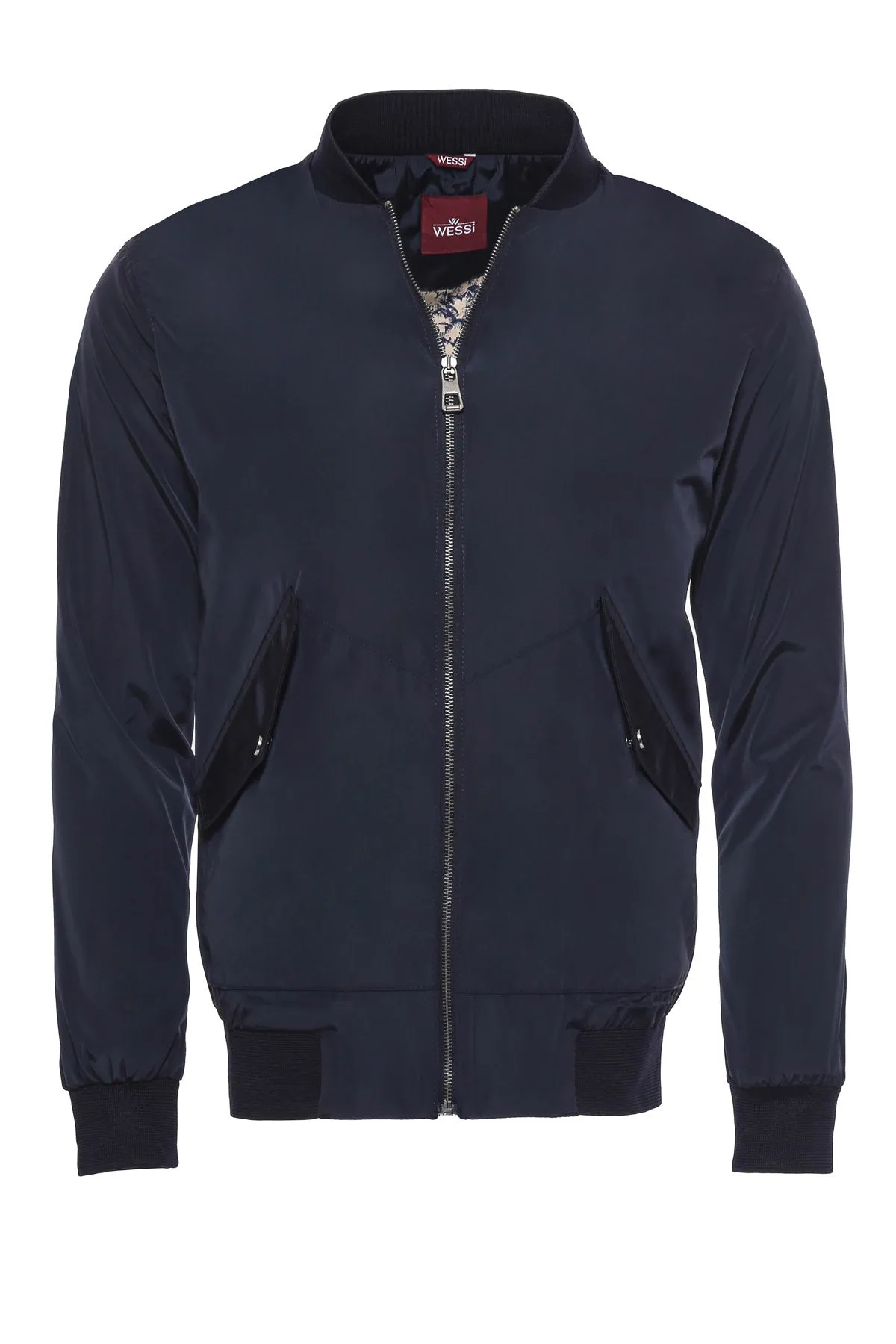 WSS Zippered Flap Pockets Navy Blue Men Bomber Coat  - Singen