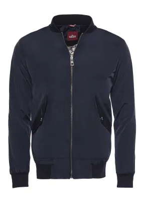 WSS Zippered Flap Pockets Navy Blue Men Bomber Coat  - Singen