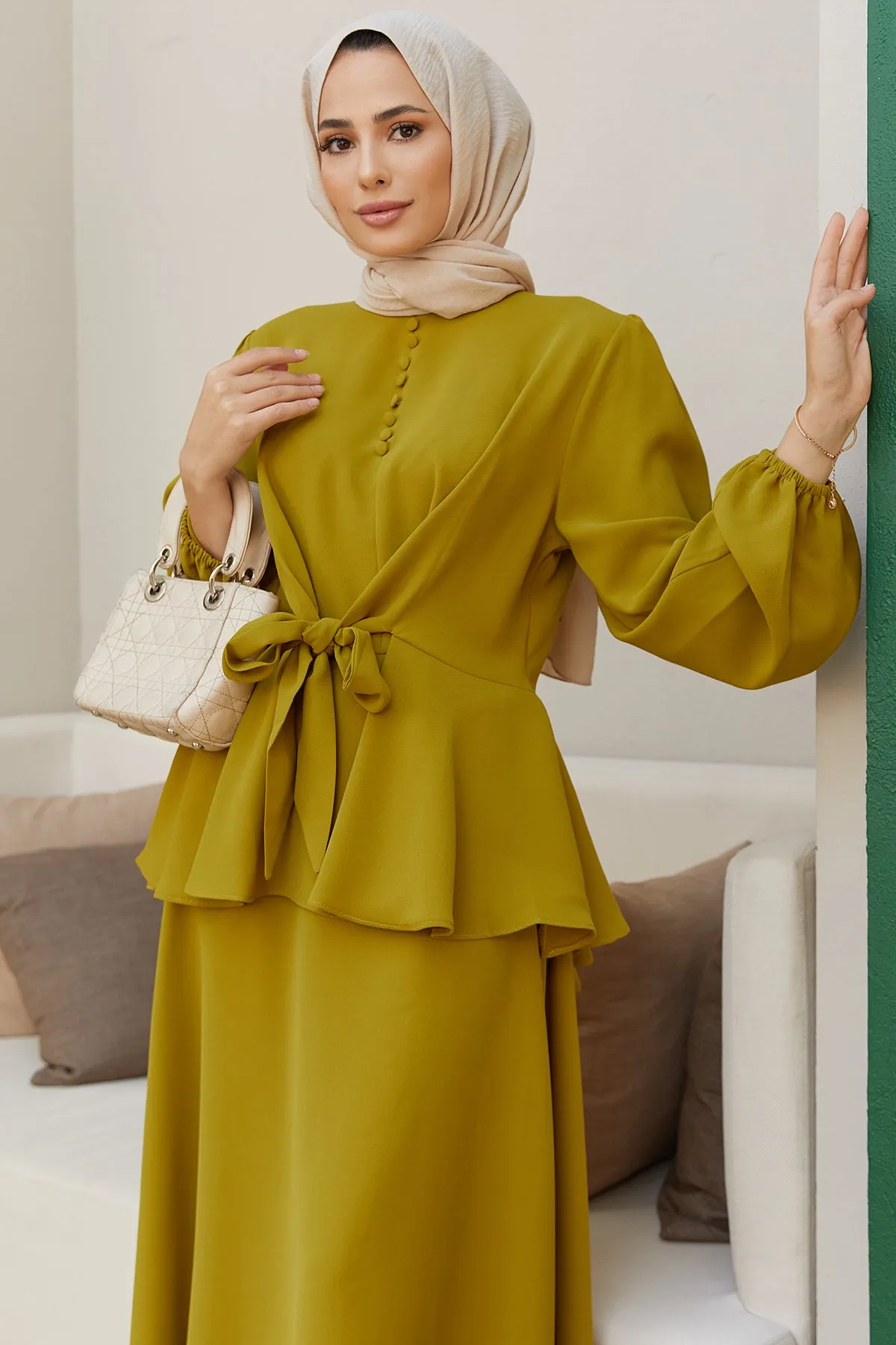 ZRF Women Button-Front Skirt Suit - Olive Green - Abrantes