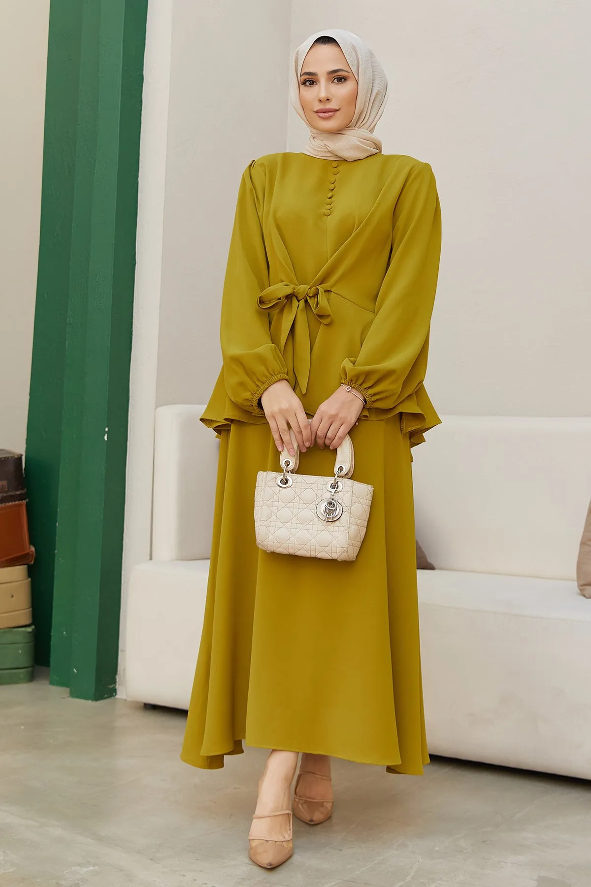 ZRF Women Button-Front Skirt Suit - Olive Green - Abrantes