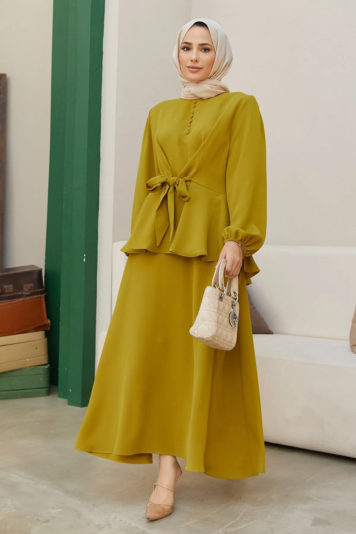 ZRF Women Button-Front Skirt Suit - Olive Green - Abrantes